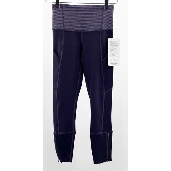 LULULEMON Rebel Runner Crop Legging Grape Stripe Zipper Athleisure NWT Size 2 - Picture 4 of 16